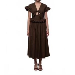 NEW ESTHE tiered cotton bow maxi dress in brown